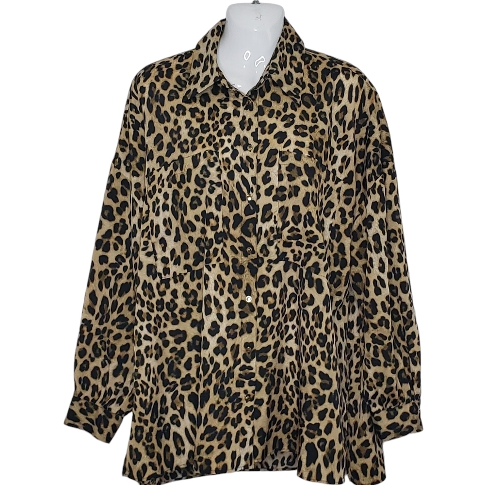 Zara Leopard Print Blouse Women's Size Medium Classic Trendy Long Sleeve